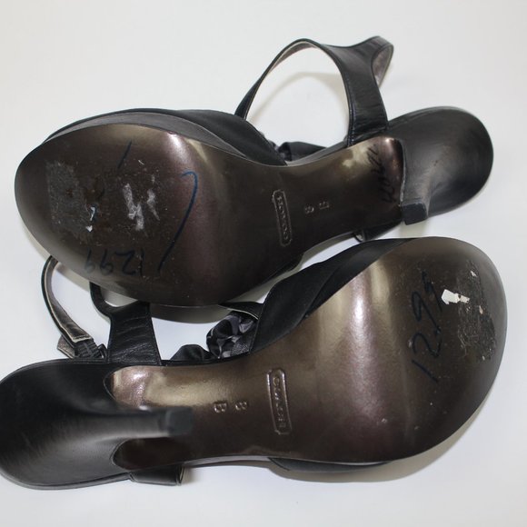 Coach Addysen Black Satin Rosette High Heels Peep Toe Womens Shoes Size 8 8B - Picture 7 of 7